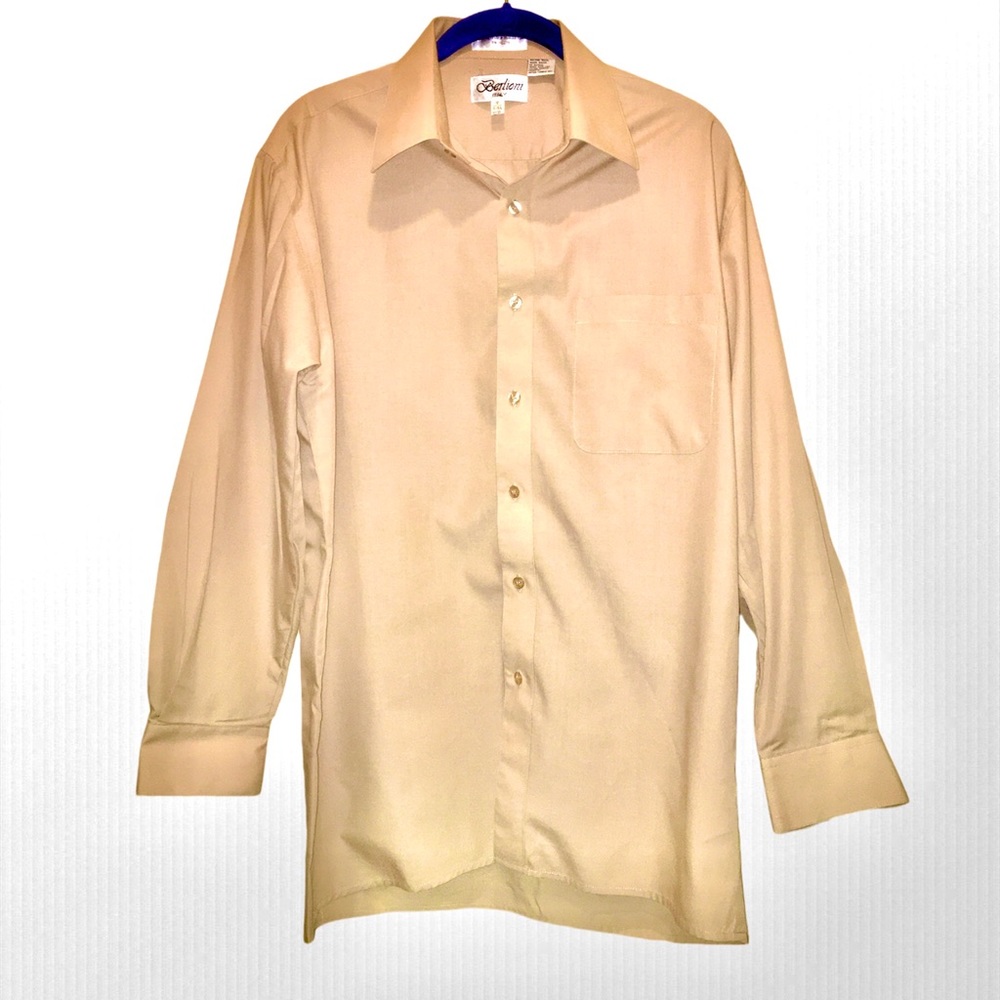 Berlioni Italian Beige Long-Sleeve Button-Up Dress Shirt